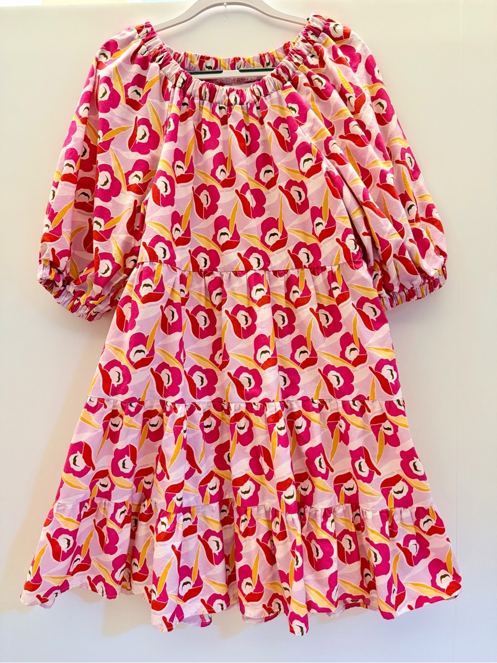 Zara Kids Pink Floral Tiered Dress 3/4 Puff Sleeves